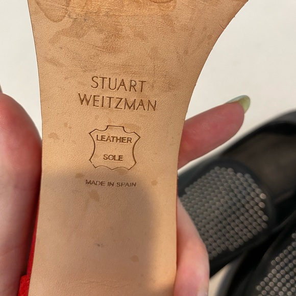 Stuart Weitzman red suede heels with pearls comfortable block heel worn TWICE!!! - Picture 4 of 7